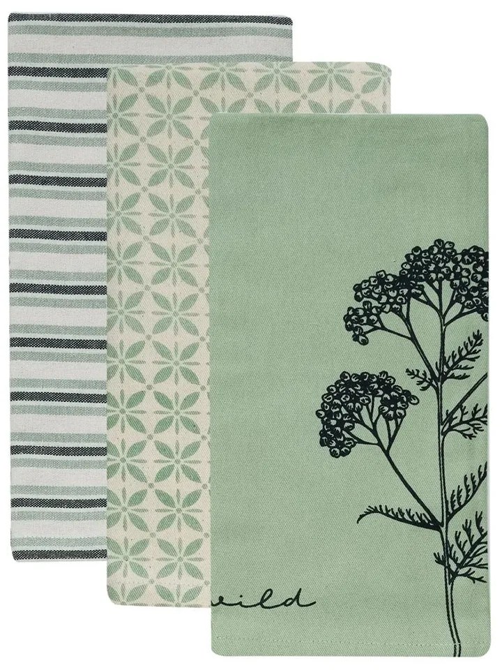 Πετσέτες Κουζίνας Fazzy 256 (Σετ 3τμχ) Green Kentia 40x60cm 100% Βαμβάκι