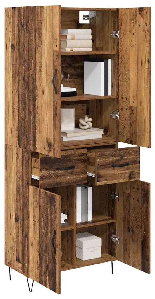 vidaXL Highboard με συρτάρι 2 pcs Παλιό ξύλο Μηχανική ξυλεία και γυαλί