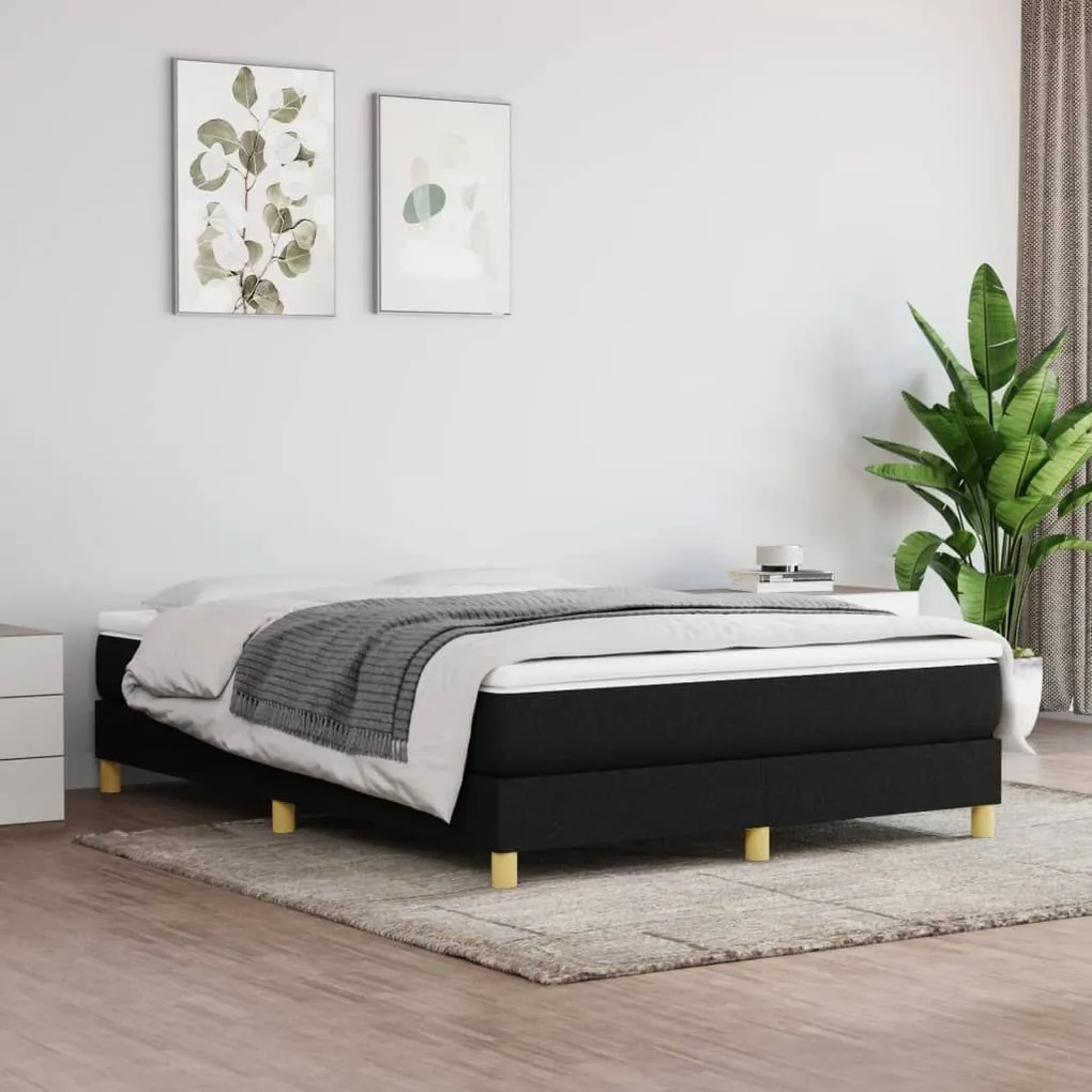 Κρεβάτι Boxspring με Στρώμα Μαύρο 140x200 εκ. Υφασμάτινο - Μαύρο