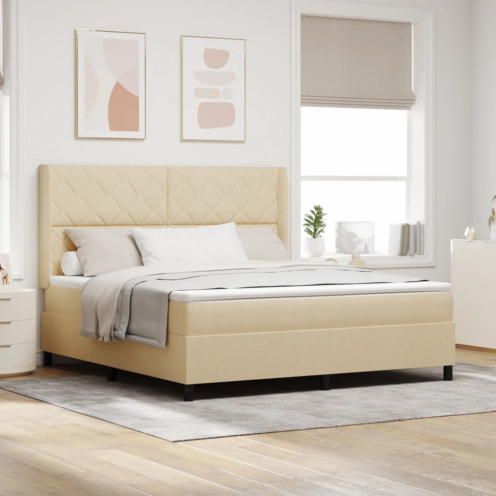 vidaXL Κρεβάτι Box Spring με Στρώμα & LED Κρεμ 180x200 εκ. Υφάσματος