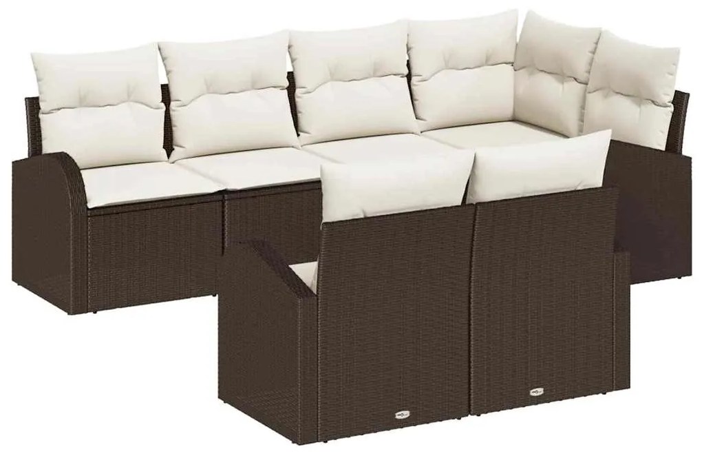 vidaXL Σετ Καναπέ Κήπου με μαξιλάρι 7 pcs Καφέ Πολυ ράταν