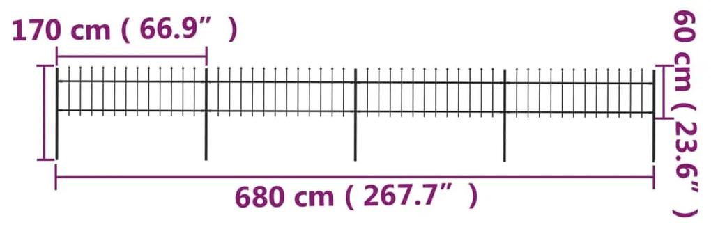 vidaXL Κάγκελα Περίφραξης με Λόγχες Μαύρα 6,8 x 0,6 μ. από Χάλυβα