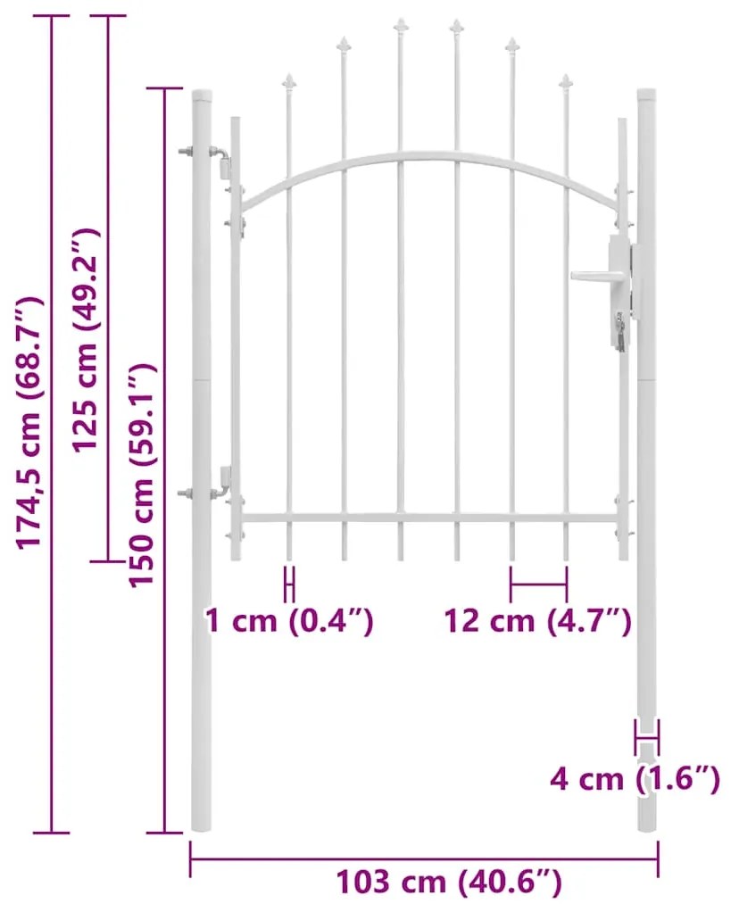 vidaXL Καγκελόπορτα Λευκή 1 x 1,75 μ. Ατσάλινη