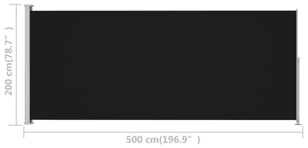 Σκίαστρο Πλαϊνό Συρόμενο Βεράντας Μαύρο 200 x 500 εκ. - Μαύρο
