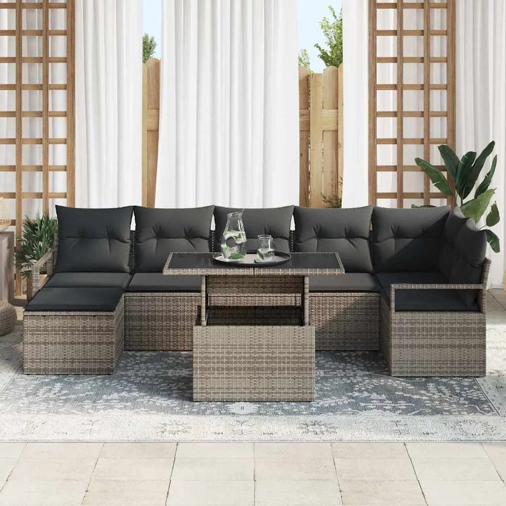 vidaXL Σετ Καναπέ Κήπου με αποθήκευση 8 pcs Γκρι Πολυ ράταν