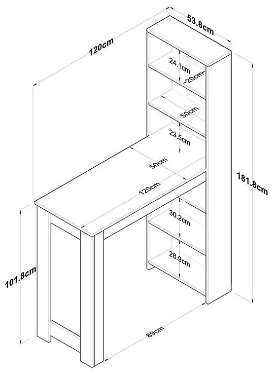 Τραπέζι μπαρ με ραφιέρα Pawl λευκό-καρυδί 120x50x181.8εκ 120x70x73.8 εκ.