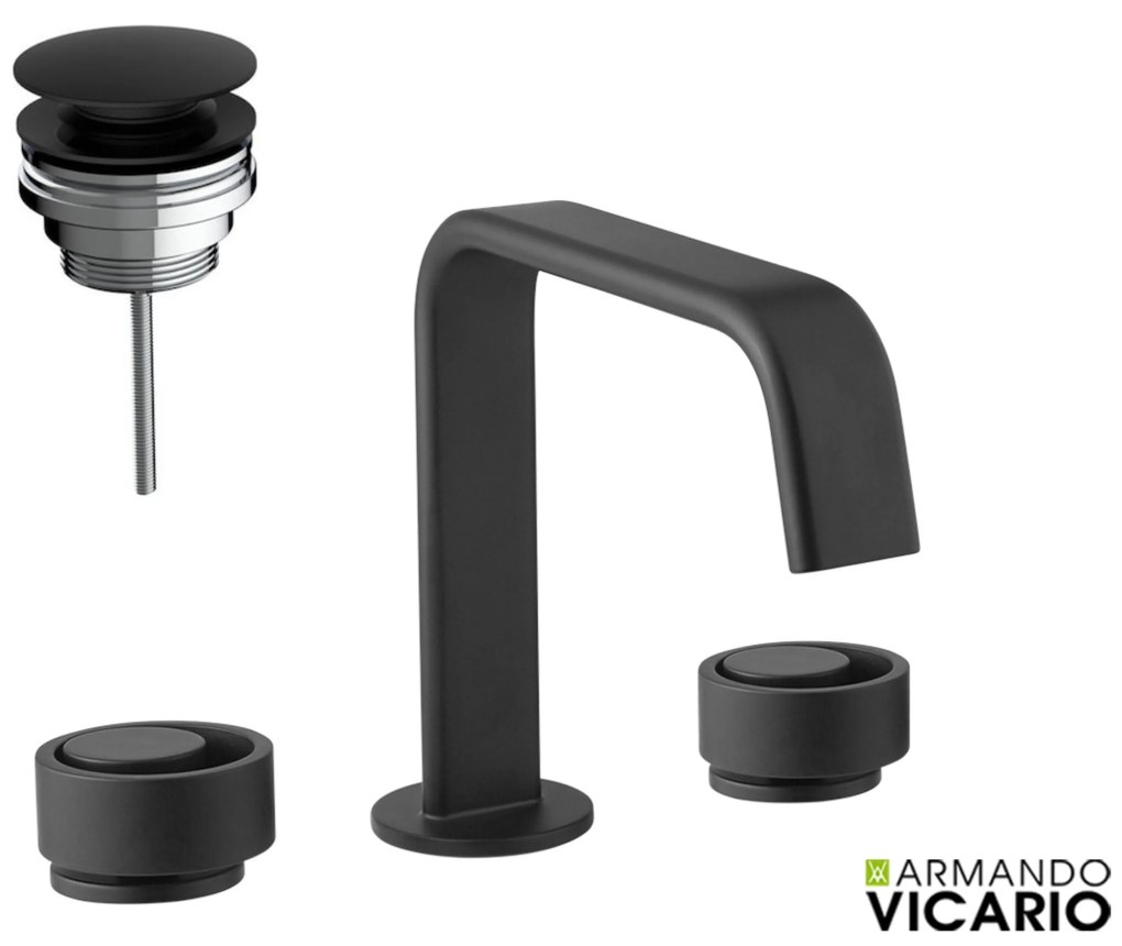 Armando Vicario Halo Black Matt Μπαταρία 3 οπών με βαλβίδα clic-clac+βαλβίδα clic-clac