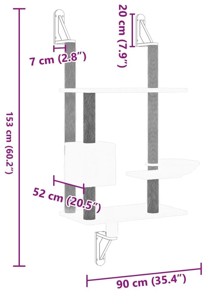 Γατόδεντρο Τοίχου Ανοιχτό Γκρι 153 εκ. με Στύλο Ξυσίματος - Γκρι
