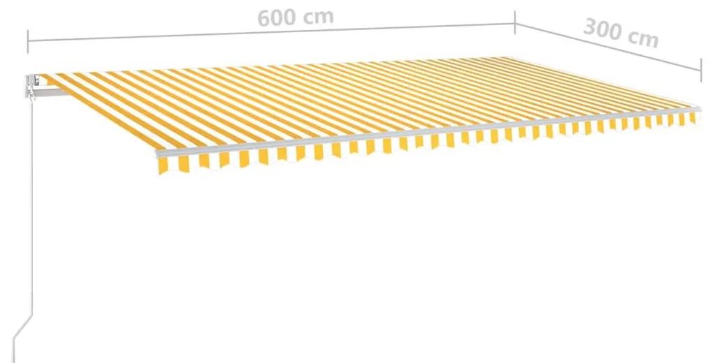 Τέντα Συρόμενη Αυτόματη με Στύλους Κίτρινο/Λευκό 6x3 μ. - Κίτρινο