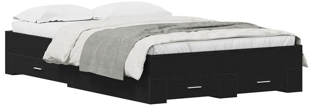 vidaXL Bed Frame με Συρτάρια Μαύρη Δρυς 120x190 εκ Επεξεργασμένο Ξύλο