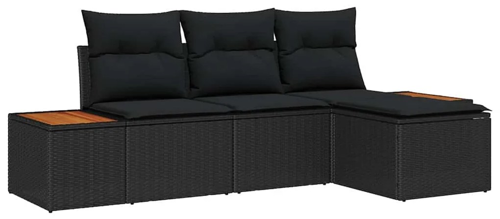 vidaXL Σετ Καναπέ Κήπου με μαξιλάρι 4 pcs Μαύρο Πολυ Ρατάν