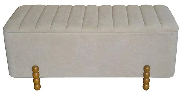 Σκαμπό μπαούλο Daph Inart σετ 2 τεμ βελούδο ύφασμα σε μπεζ και λευκή απόχρωση 110x46x45 εκ.