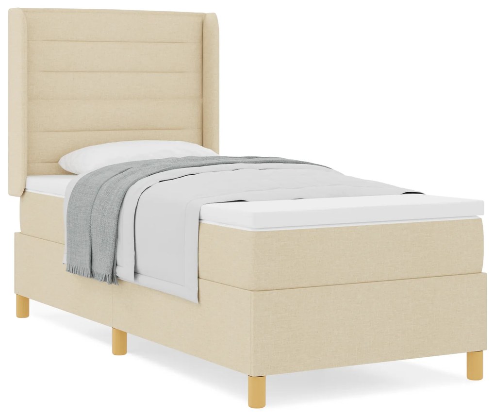 vidaXL Κρεβάτι με ελατήριο με στρώμα Κρεμ 100 x 200 cm ύφασμα