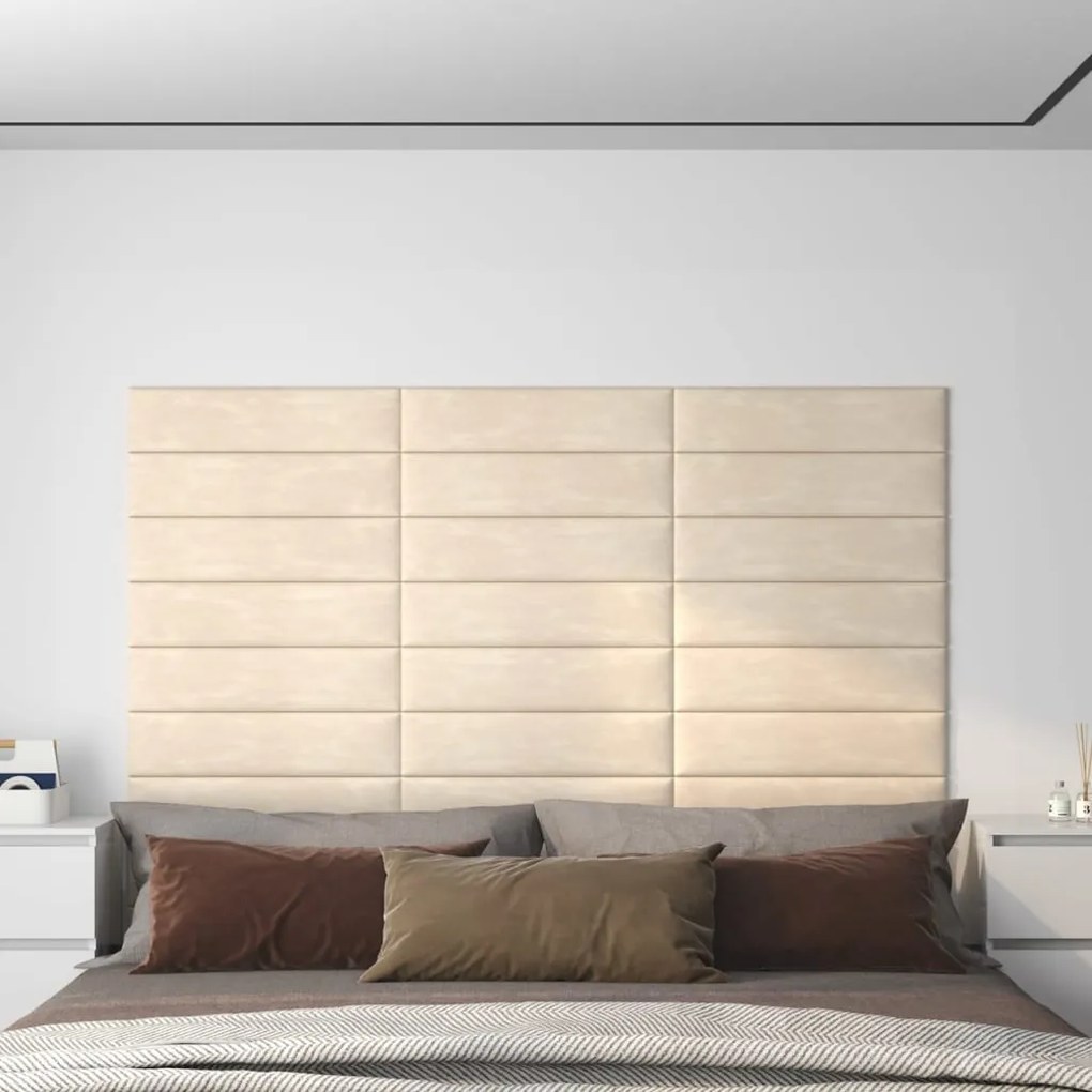 vidaXL Πάνελ Τοίχου 12 τεμ. Κρέμα 60x15 εκ. 1,08 μ² Βελούδινα