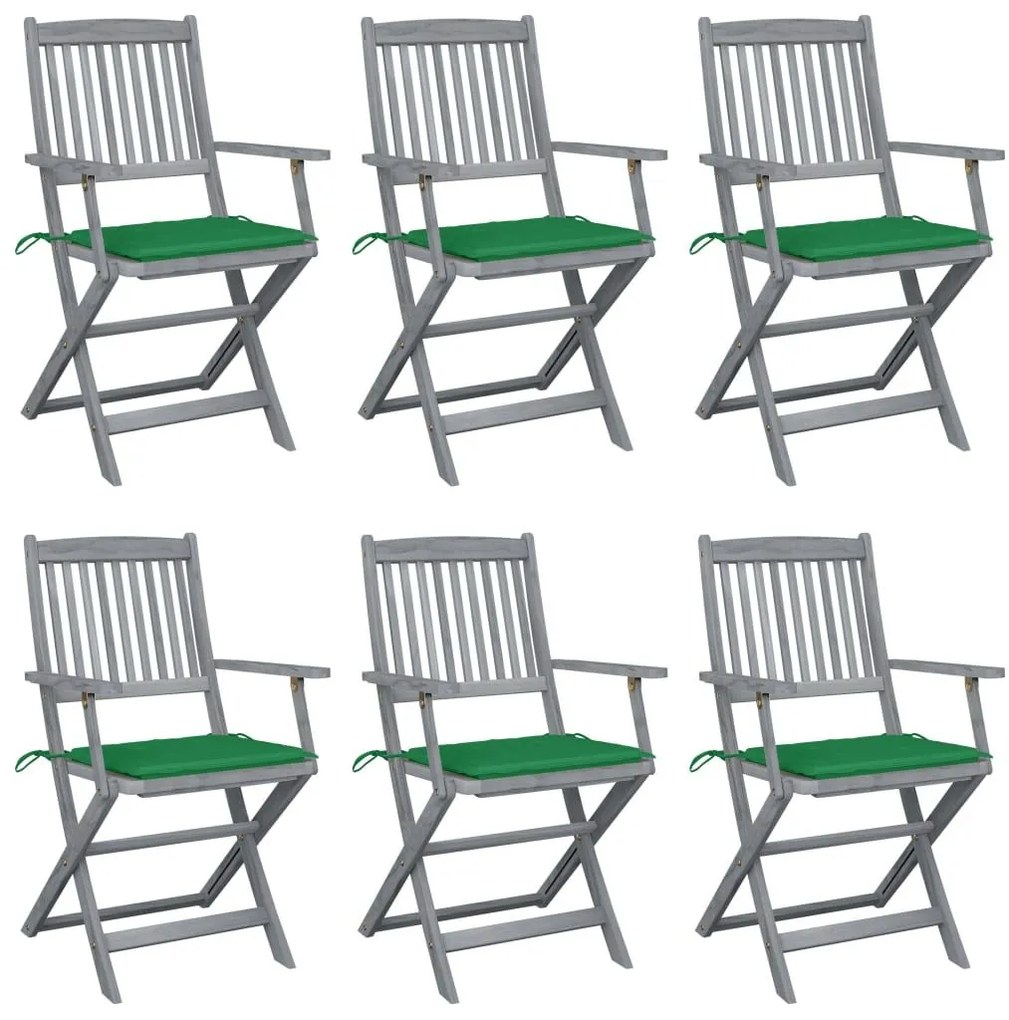 Καρέκλες Εξωτ. Χώρου Πτυσσόμενες 6 τεμ Ξύλο Ακακίας &amp; Μαξιλάρια - Πράσινο