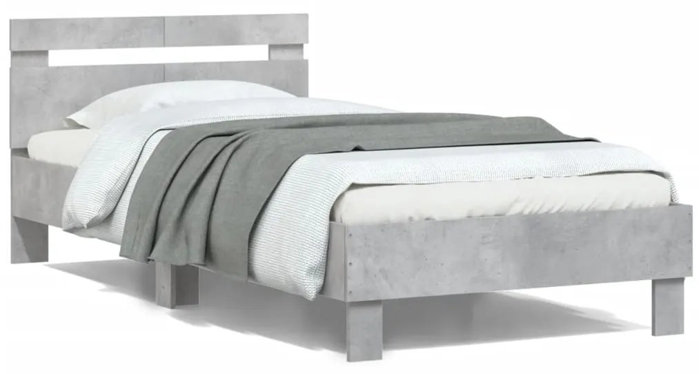 vidaXL Πλαίσιο Κρεβατιού με Κεφαλάρι Γκρι Σκυρ. 100x200 εκ. Επεξ. Ξύλο