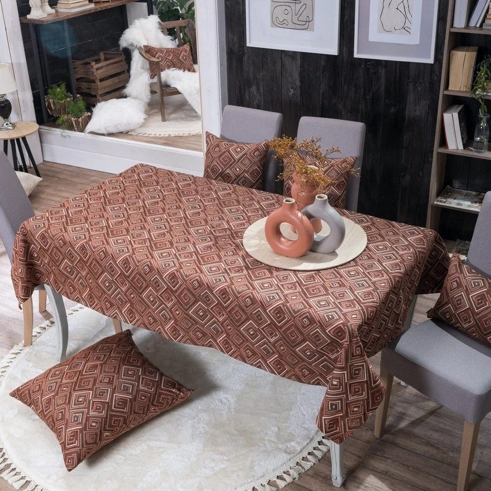 Τραπεζομάντηλο Santos 05 Terracotta Teoran 135Χ135 Acrylic,Cotton,Polyester