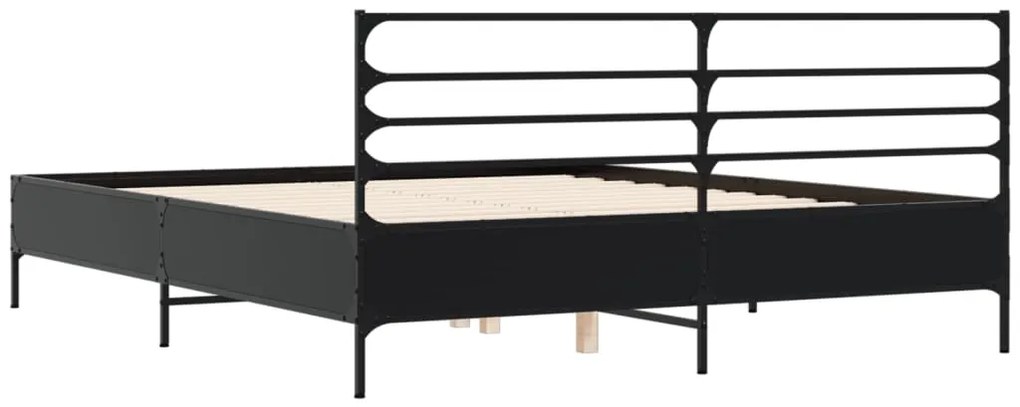 vidaXL Πλαίσιο Κρεβατιού Μαύρο 160x200 εκ. Επεξ. Ξύλο &amp; Μέταλλο