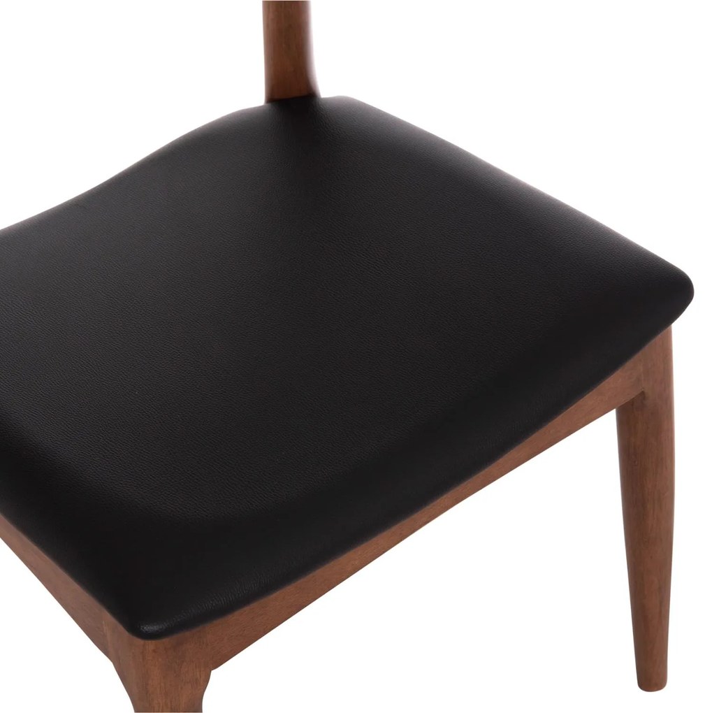 Καρέκλα τραπεζαρίας ALOR Rubberwood Καρυδί με PU Μαύρο 55x51x75Υεκ. 2αδα 55x51x75 εκ.