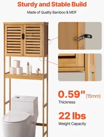 VEVOR Bamboo Over The Toilet Storage Cabinet with Adjustable Shelf 68.9&quot; H