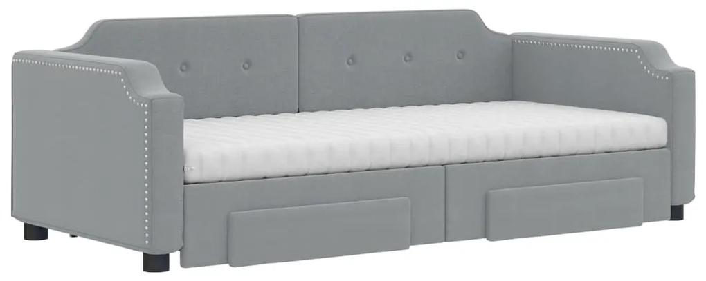 vidaXL Καναπές Κρεβάτι Συρόμενος Αν. Γκρι 90x200 εκ Ύφασμα & Συρτάρια