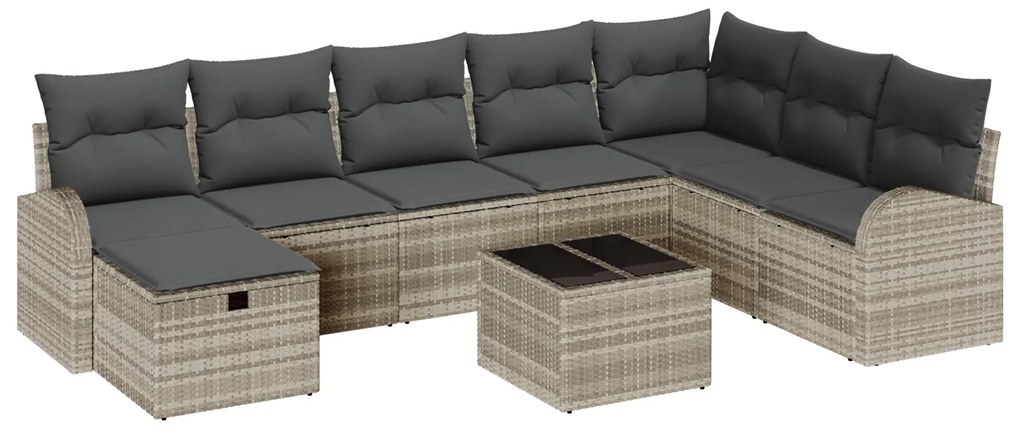 vidaXL Σετ Καναπέ Κήπου 9 Τεμαχίων με Μαξιλάρια Light Grey Πολυ Ρατάν
