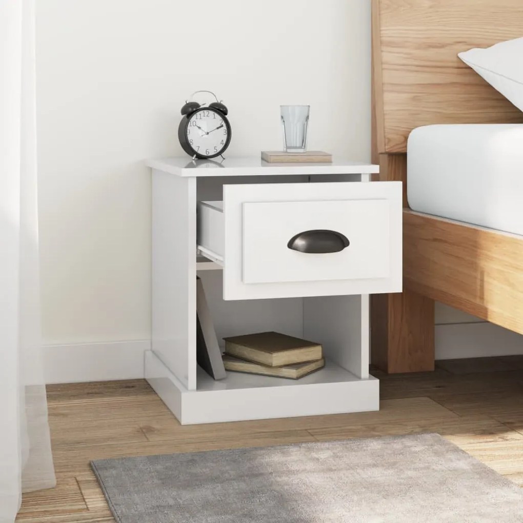 vidaXL Κομοδίνα 2 τεμ. Γυαλ. Λευκό 39x39x47,5 εκ. Επεξεργασμένο Ξύλο