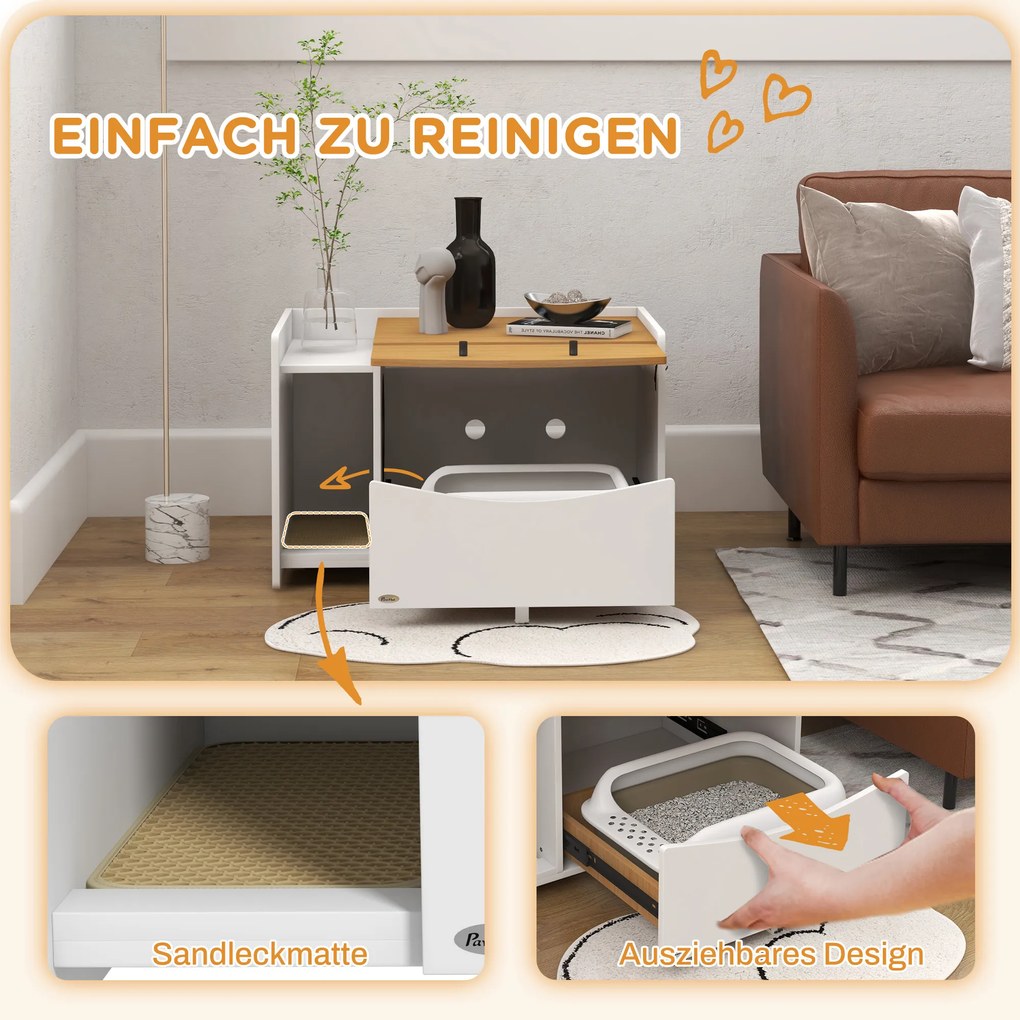 PawHut Έπιπλο Κρυψώνας για Γάτες, Συρταρωτό, Σχεδιασμός Ντουλαπιού, Δίσκος Απορριμμάτων, 78x50x51cm, Δρυς/Λευκό