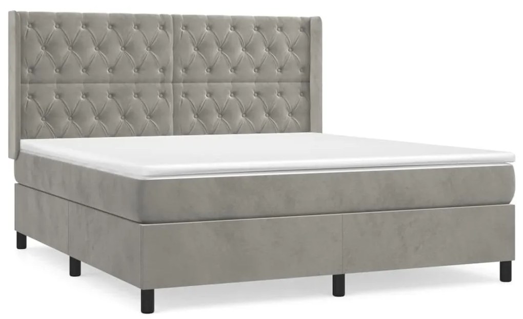 Κρεβάτι Boxspring με Στρώμα Ανοιχτό Γκρι 160x200 εκ. Βελούδινο - Γκρι