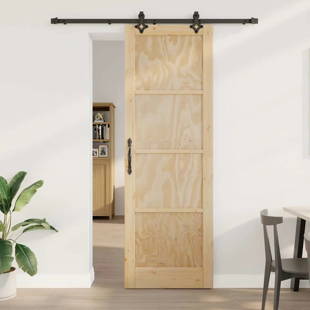 vidaXL Συρόμενη Πόρτα με Σετ Υλικών 78x232 εκ. Συμπαγές Ξύλο Πεύκου