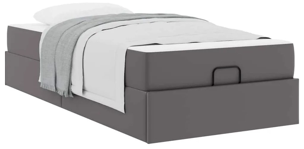 vidaXL Σκελετός κρεβατιού με στρώμα Γκρι 90 x 200 cm Τεχνητό δέρμα