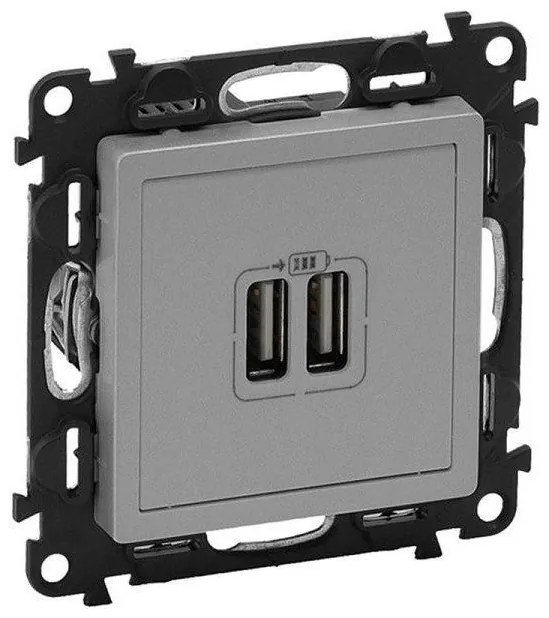 Πρίζα Φόρτισης USB Διπλή σε 3 χρώματα Valena Life Legrand-753312-Αλουμίνιο 753312