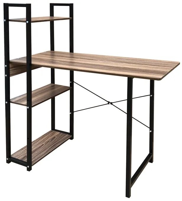 ΓΡΑΦΕΙΟ Η/Υ 4 Ράφια Μέταλλο Βαφή Μαύρο - Melamine Απόχρωση Καρυδί 90x40x73/110cm ΕΟ401,1