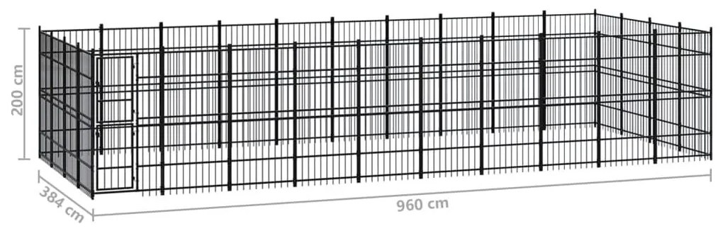 Κλουβί Σκύλου Εξωτερικού Χώρου 36,86 μ² από Ατσάλι - Μαύρο