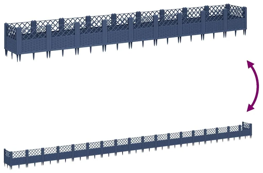 vidaXL Ζαρντινιέρα με Πασσάλους Μπλε Γκρι 363,5x43,5x43,5εκ. Πολυπροπυλένιο