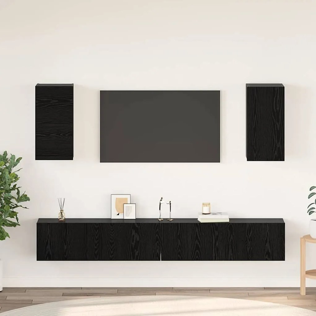vidaXL Τηλεοπτική Κάβα Τοίχου 6 pcs Μαύρη Δρυς Επεξεργασμένο ξύλο