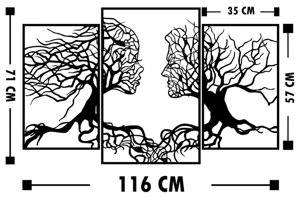 Διακοσμητικό Τοίχου 100% Μεταλλικό Μαύρο Δέντρο Με Ανθρώπινα Πρόσωπα 116Χ71