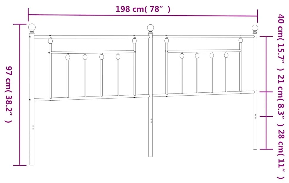 vidaXL Κεφαλάρι Μαύρο 193 εκ. Μεταλλικό