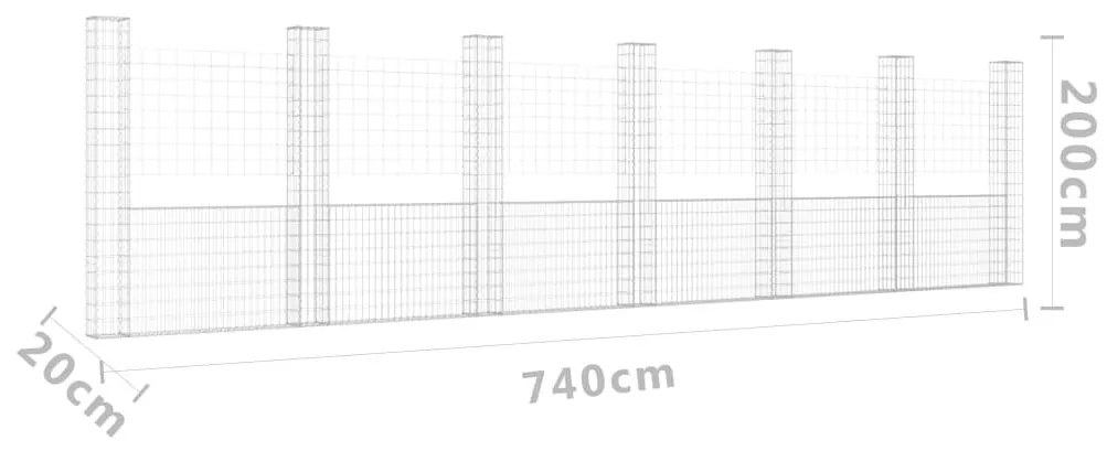 Συρματοκιβώτιο σε U Σχήμα με 7 Στύλους 740x20x200 εκ Σιδερένιο - Ασήμι