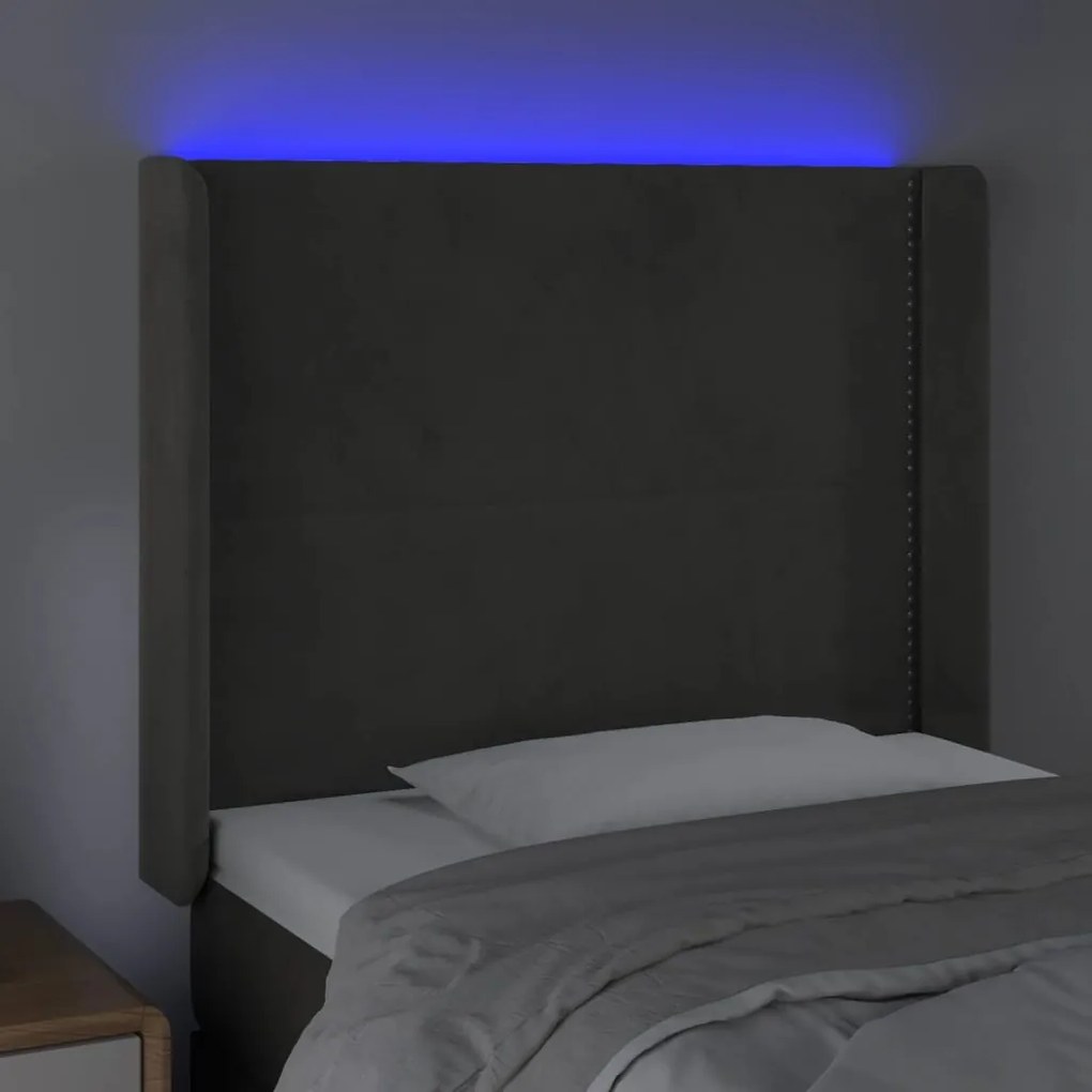 Κεφαλάρι Κρεβατιού LED Ανοιχτό Γκρι 103x16x118/128εκ. Βελούδινο 3123950