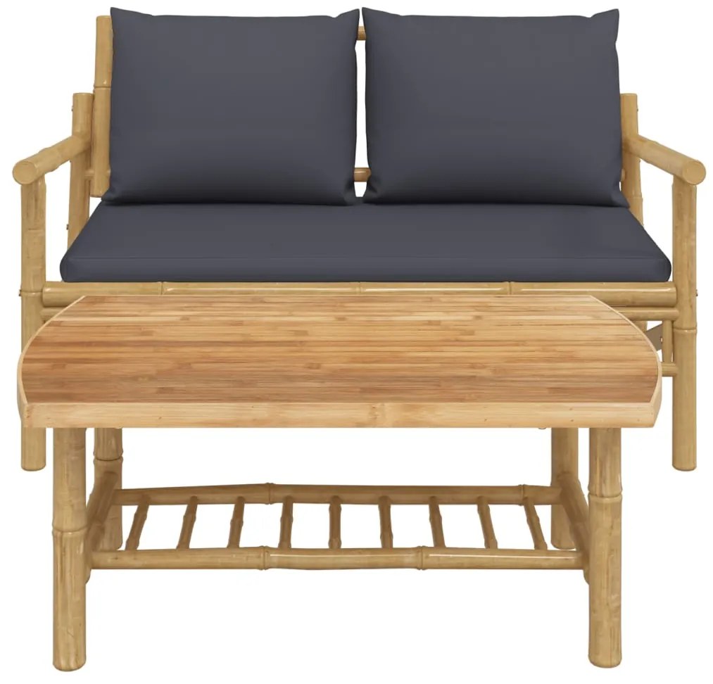 vidaXL Σαλόνι Κήπου Σετ 2 Τεμαχίων από Μπαμπού με Σκ. Γκρι Μαξιλάρια