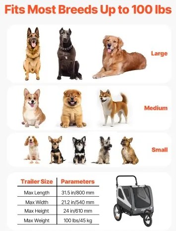 VEVOR Dog Bike Trailer, Supports up to 45 kg, 2-in-1 Pet Stroller Cart Bicycle Carrier for Small &amp; Large Dogs, Easy Folding Frame with Quick Release Wheel, Universal Bicycle Coupler, Internal Leash