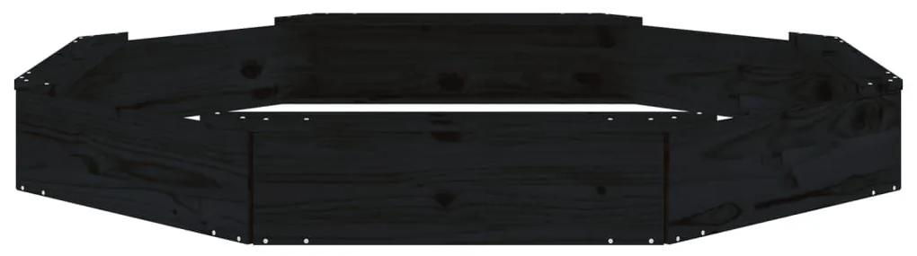 Αμμοδόχος με Καθίσματα Μαύρη Οκτάγωνη από Μασίφ Ξύλο Πεύκου - Μαύρο
