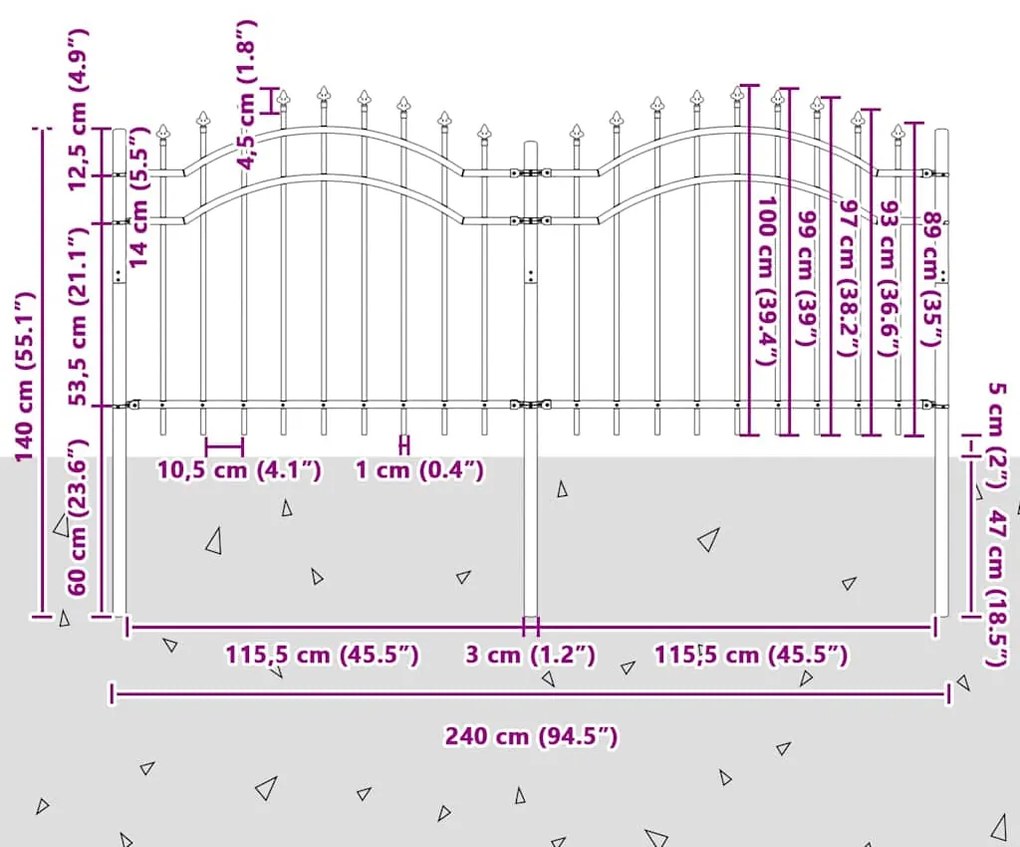 vidaXL Φράχτης Κήπου Λευκό 140 cm Ατσάλι με Επικάλυψη Πούδρας