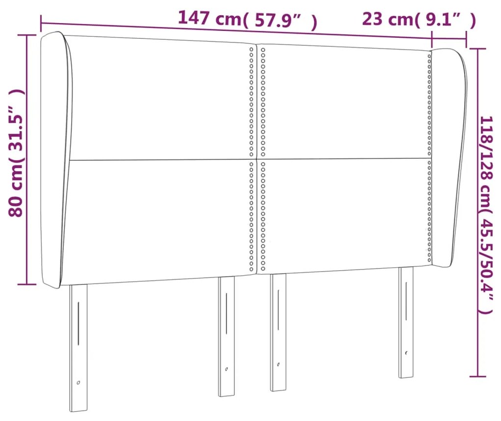 Κεφαλάρι με Πτερύγια Μαύρο 147x23x118/128 εκ. Υφασμάτινο 3117816