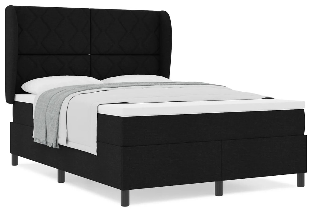 vidaXL Κρεβάτι Box Spring με Στρώμα - Μαύρο, 140x190 εκ., Ύφασμα