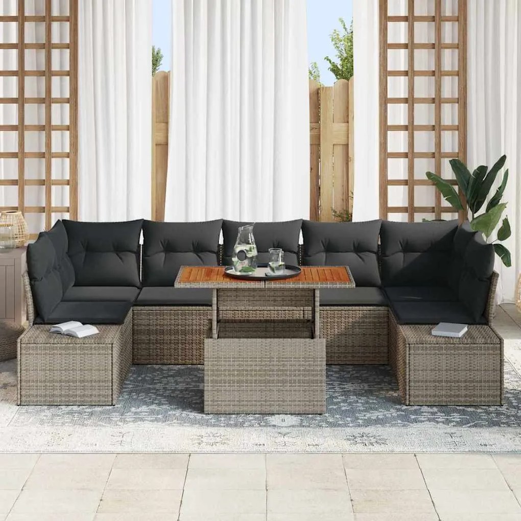 vidaXL Σέτ φαγητού για κήπο 8 pcs Γκρι, Καφέ 100 x 55 x 73 εκ