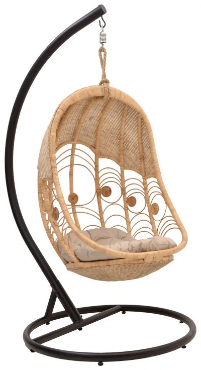 Intrahome Κούνια Labreone Intrahome rattan φυσική απόχρωση -μαύρο μέταλλο-μπεζ μαξιλάρι 82x82x200εκ | SKU: INTRAPA-455111118