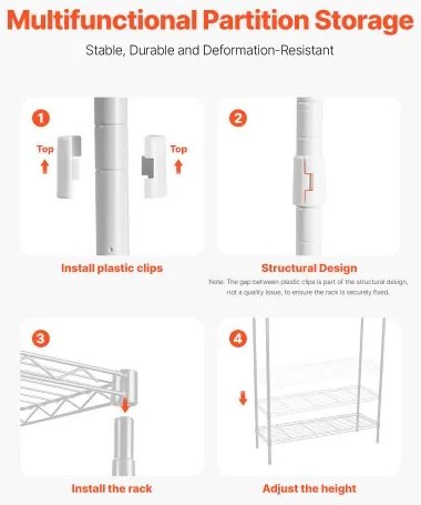 VEVOR Over Washer and Dryer Storage Shelf Two Row 4 Tiers Washer Rack White