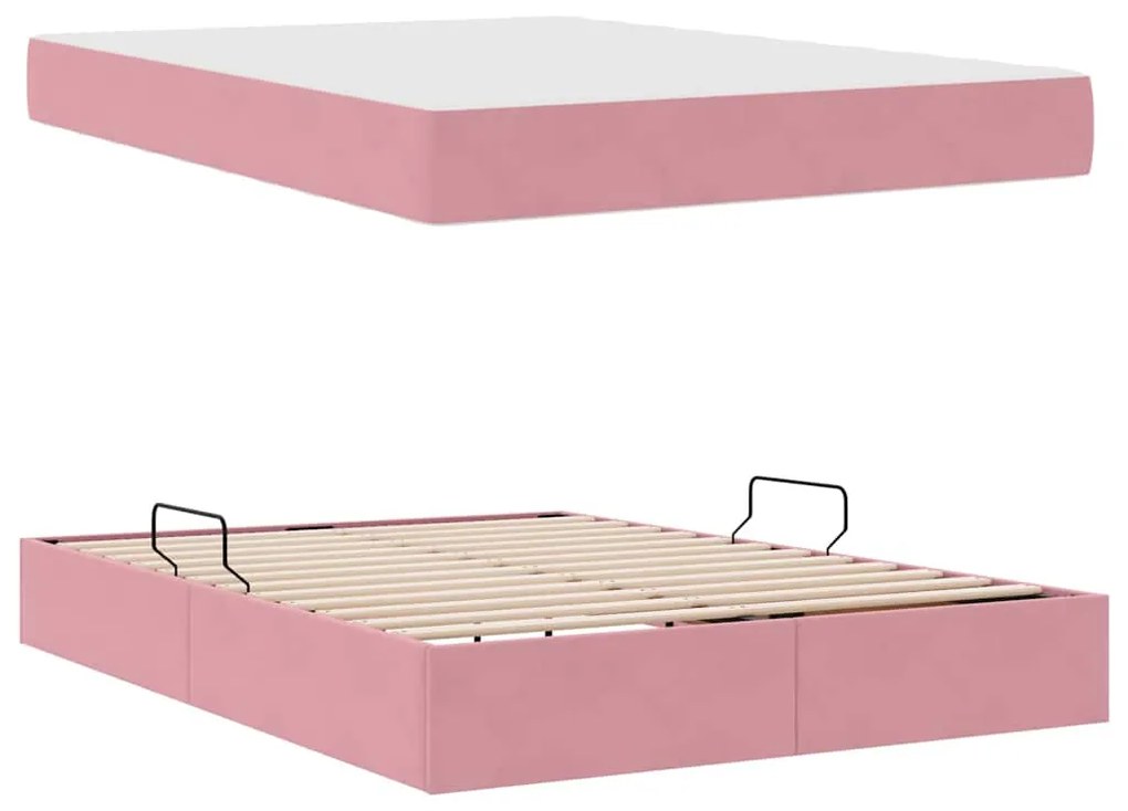 vidaXL Κρεβάτι με αποθηκευτικό χώρο και στρώμα Ροζ 140 x 190 cm